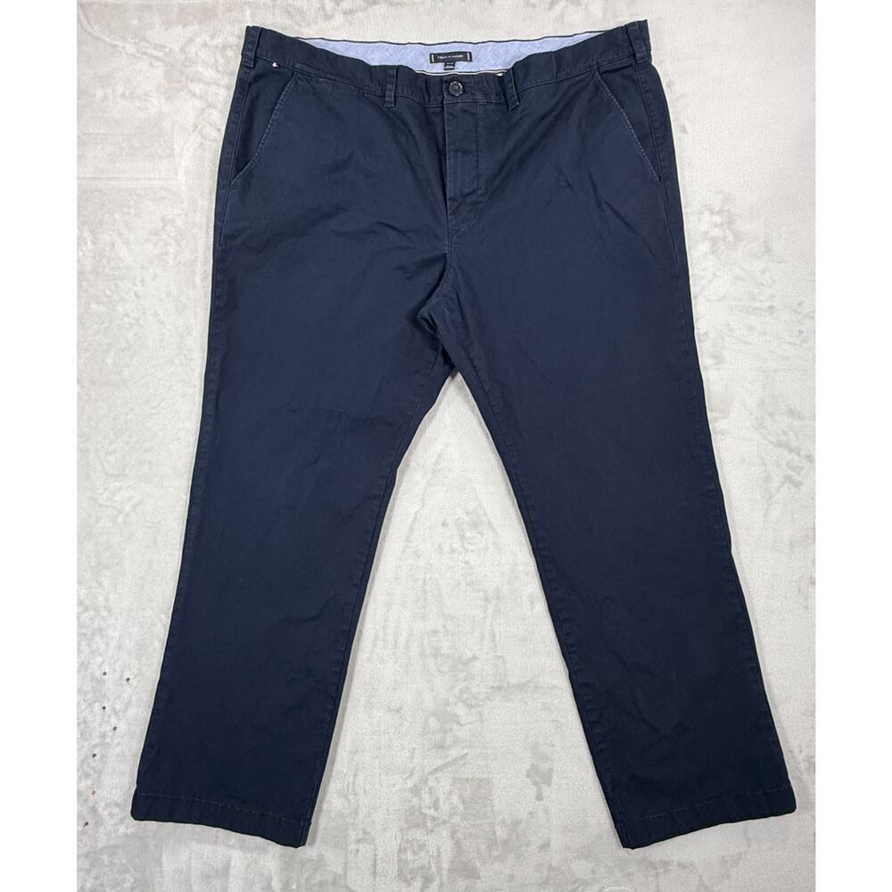 Tommy Hilfiger Men’s Navy Blue Chino Pants Size 46x32 Flat Front Casual Preppy